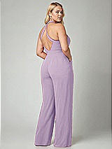 Alt View 2 Thumbnail - Pale Purple V-Neck Backless Pleated Front Jumpsuit