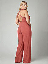 Alt View 2 Thumbnail - Coral Pink V-Neck Backless Pleated Front Jumpsuit