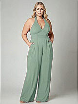 Alt View 1 Thumbnail - Seagrass V-Neck Backless Pleated Front Jumpsuit