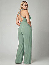 Alt View 2 Thumbnail - Seagrass V-Neck Backless Pleated Front Jumpsuit