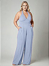 Alt View 1 Thumbnail - Sky Blue V-Neck Backless Pleated Front Jumpsuit