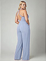 Alt View 2 Thumbnail - Sky Blue V-Neck Backless Pleated Front Jumpsuit