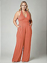 Alt View 1 Thumbnail - Terracotta Copper V-Neck Backless Pleated Front Jumpsuit