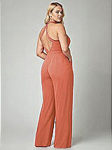 Alt View 2 Thumbnail - Terracotta Copper V-Neck Backless Pleated Front Jumpsuit