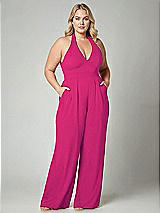 Alt View 1 Thumbnail - Think Pink V-Neck Backless Pleated Front Jumpsuit