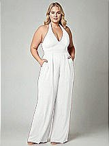 Alt View 1 Thumbnail - White V-Neck Backless Pleated Front Jumpsuit