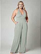 Alt View 1 Thumbnail - Willow Green V-Neck Backless Pleated Front Jumpsuit