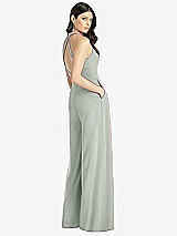 Rear View Thumbnail - Willow Green V-Neck Backless Pleated Front Jumpsuit
