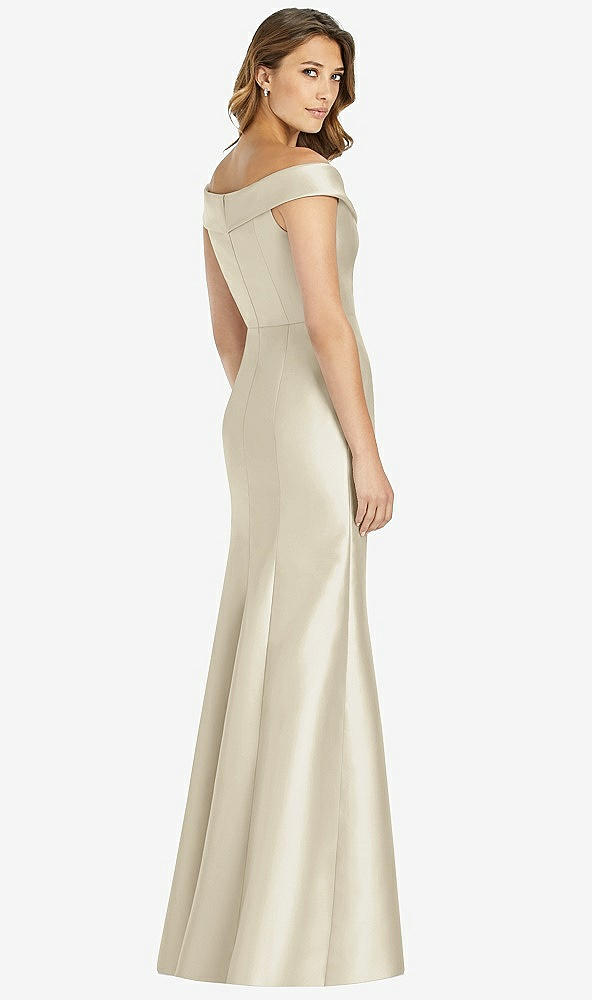 Back View - Champagne Off-the-Shoulder Cuff Trumpet Gown with Front Slit