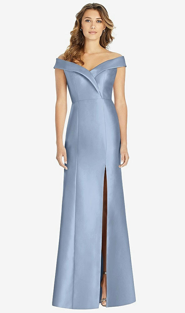 Front View - Cloudy Off-the-Shoulder Cuff Trumpet Gown with Front Slit