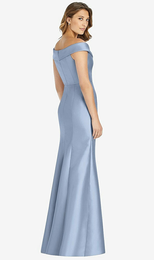 Back View - Cloudy Off-the-Shoulder Cuff Trumpet Gown with Front Slit