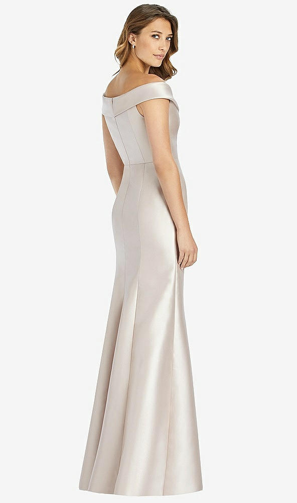 Back View - French Blue Off-the-Shoulder Cuff Trumpet Gown with Front Slit