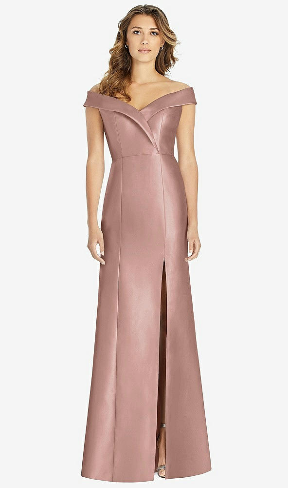 Front View - Neu Nude Off-the-Shoulder Cuff Trumpet Gown with Front Slit
