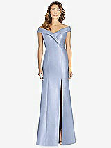 Front View Thumbnail - Sky Blue Off-the-Shoulder Cuff Trumpet Gown with Front Slit