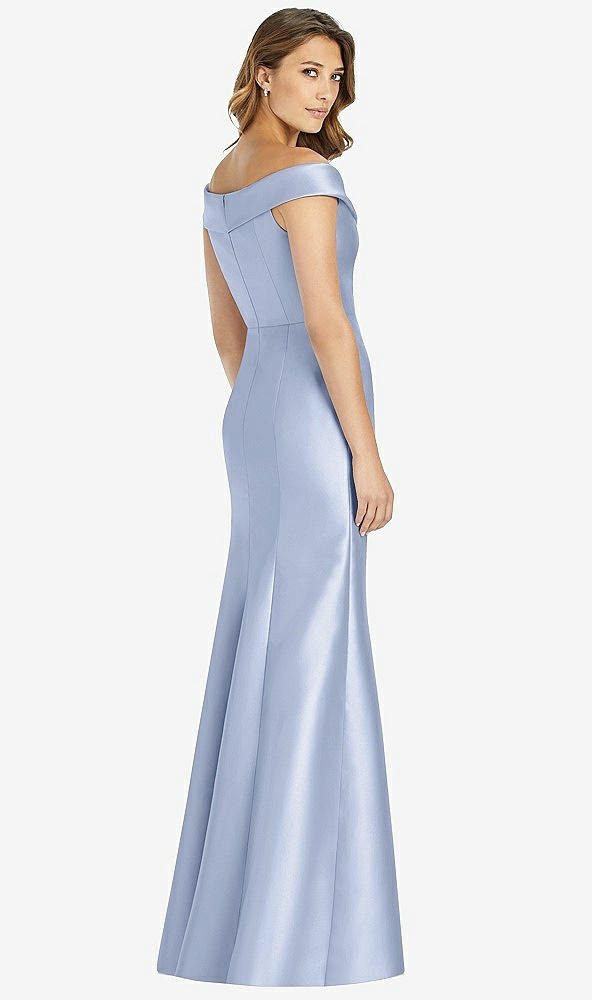 Back View - Sky Blue Off-the-Shoulder Cuff Trumpet Gown with Front Slit