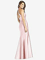 Rear View Thumbnail - Ballet Pink V-Neck Halter Satin Trumpet Gown