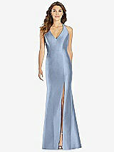 Front View Thumbnail - Cloudy V-Neck Halter Satin Trumpet Gown