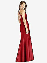 Rear View Thumbnail - Garnet V-Neck Halter Satin Trumpet Gown