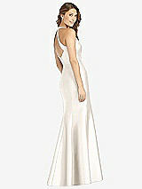 Rear View Thumbnail - Ivory V-Neck Halter Satin Trumpet Gown