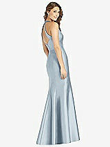 Rear View Thumbnail - Mist V-Neck Halter Satin Trumpet Gown