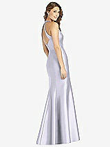 Rear View Thumbnail - Silver Dove V-Neck Halter Satin Trumpet Gown