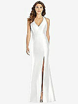 Front View Thumbnail - White V-Neck Halter Satin Trumpet Gown