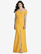 Front View Thumbnail - NYC Yellow Off-the-Shoulder Notch Trumpet Gown with Front Slit