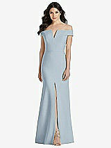 Front View Thumbnail - Mist Off-the-Shoulder Notch Trumpet Gown with Front Slit