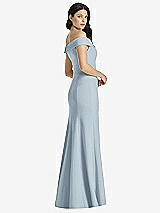 Rear View Thumbnail - Mist Off-the-Shoulder Notch Trumpet Gown with Front Slit