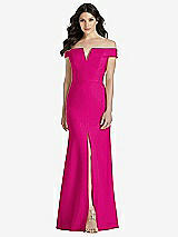 Front View Thumbnail - Think Pink Off-the-Shoulder Notch Trumpet Gown with Front Slit