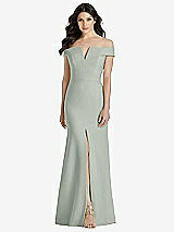 Front View Thumbnail - Willow Green Off-the-Shoulder Notch Trumpet Gown with Front Slit