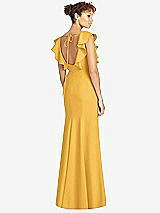 Rear View Thumbnail - NYC Yellow Ruffle Cap Sleeve Open-back Trumpet Gown
