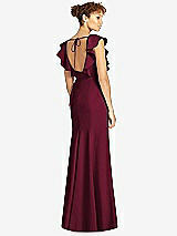 Rear View Thumbnail - Cabernet Ruffle Cap Sleeve Open-back Trumpet Gown