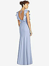 Rear View Thumbnail - Sky Blue Ruffle Cap Sleeve Open-back Trumpet Gown