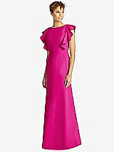 Front View Thumbnail - Think Pink Ruffle Cap Sleeve Open-back Trumpet Gown