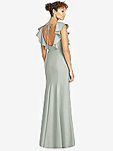 Rear View Thumbnail - Willow Green Ruffle Cap Sleeve Open-back Trumpet Gown