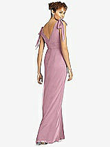 Rear View Thumbnail - Dusty Pink Bow-Shoulder Sleeveless Deep V-Back Mermaid Dress