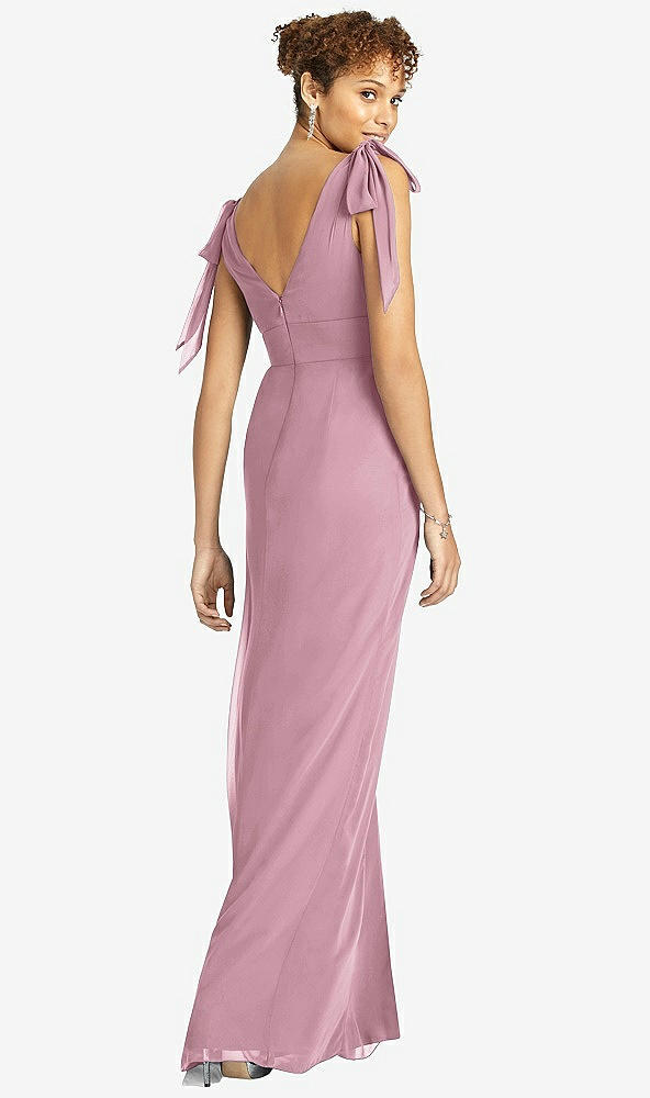 Back View - Dusty Pink Bow-Shoulder Sleeveless Deep V-Back Mermaid Dress