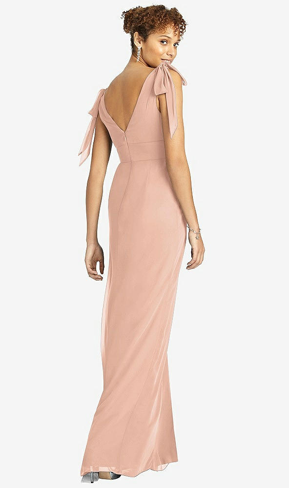 Back View - Pale Peach Bow-Shoulder Sleeveless Deep V-Back Mermaid Dress