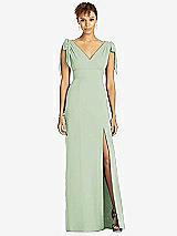 Front View Thumbnail - Celadon Bow-Shoulder Sleeveless Deep V-Back Mermaid Dress