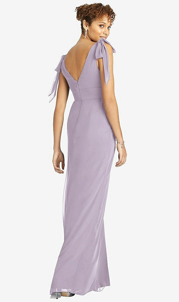 Back View - Lilac Haze Bow-Shoulder Sleeveless Deep V-Back Mermaid Dress