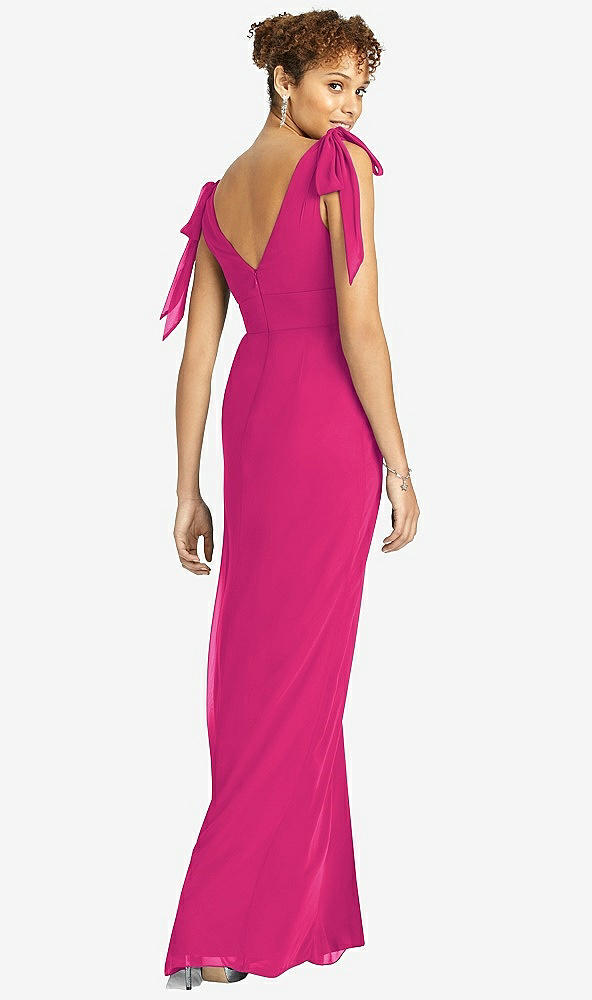 Back View - Think Pink Bow-Shoulder Sleeveless Deep V-Back Mermaid Dress