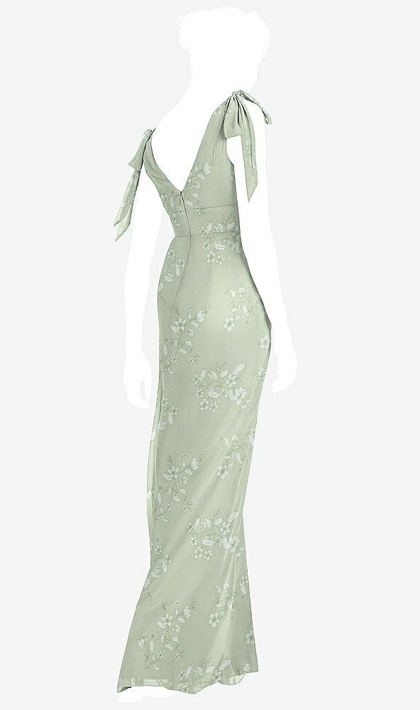 Back View - Vintage Primrose Sage Bow-Shoulder Sleeveless Deep V-Back Mermaid Dress