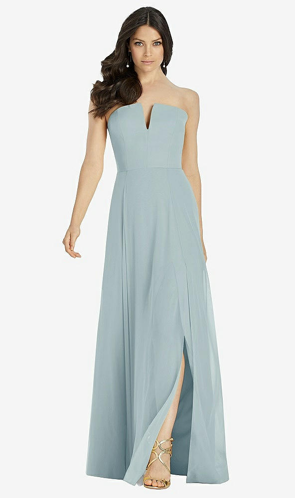 Front View - Morning Sky Strapless Notch Chiffon Maxi Dress