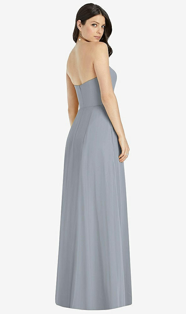 Back View - Platinum Strapless Notch Chiffon Maxi Dress