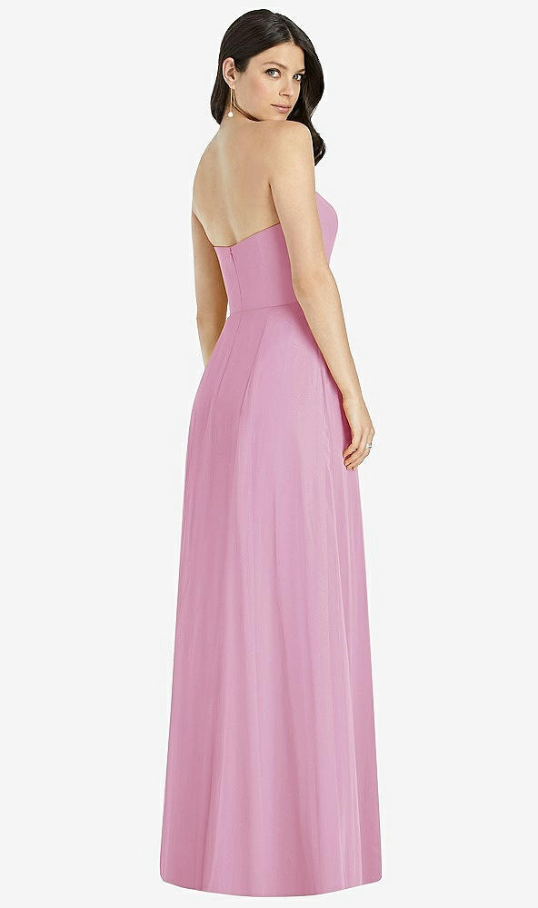 Back View - Powder Pink Strapless Notch Chiffon Maxi Dress