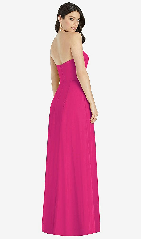 Back View - Think Pink Strapless Notch Chiffon Maxi Dress