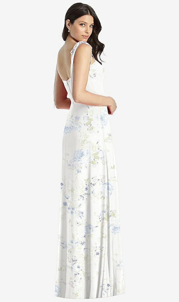 Back View - Bleu Garden Tie-Shoulder Chiffon Maxi Dress with Front Slit