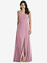 Front View Thumbnail - Dusty Pink Tie-Shoulder Chiffon Maxi Dress with Front Slit