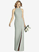 Front View Thumbnail - Willow Green High-Neck Cutout Halter Trumpet Gown